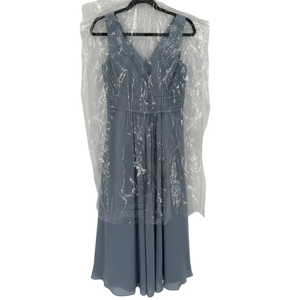 Babaroni Womens Dusty Blue Formal Pleated V Neck & Back Brides Maid Dress US 6 - Picture 10 of 10